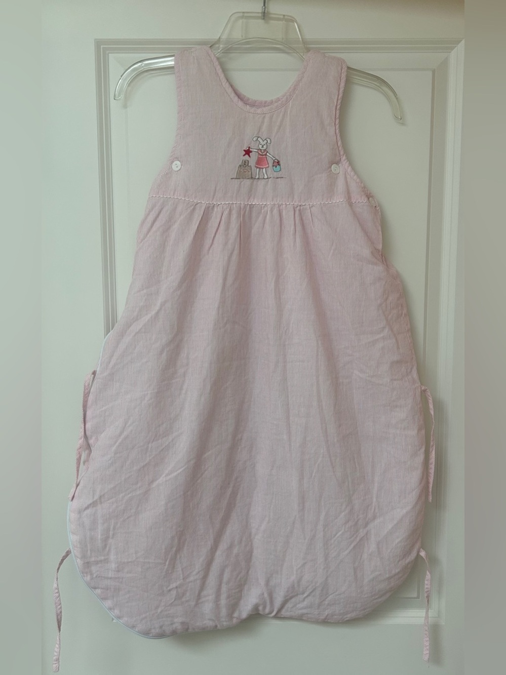 Pink Sleeveless Baby Sleep Sack with Embroidered Bunny Detail